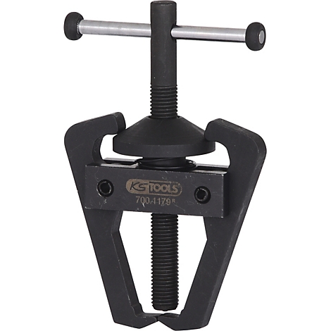 Schwarzer KS TOOLS Abzieher vor weißem Hintergrund, mit Klemmen, Gewindespindel und Griff.